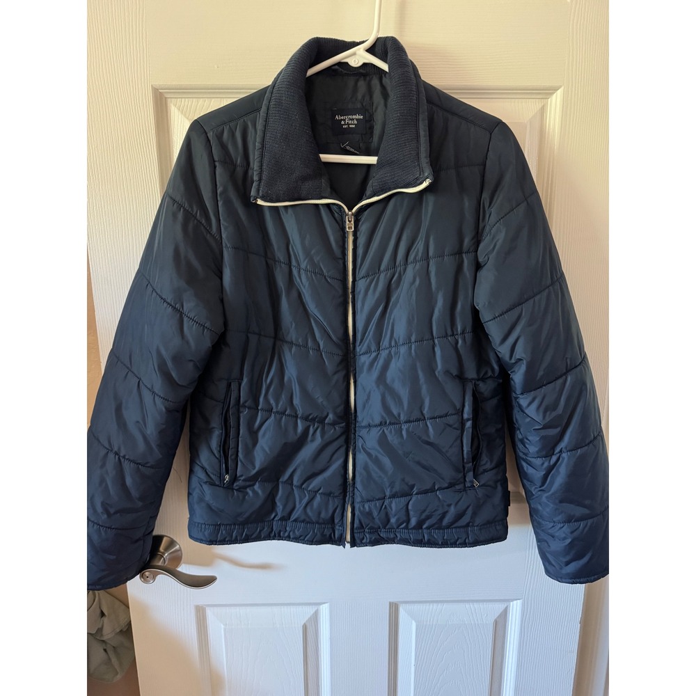 Abercrombie & Fitch Puffer Jacket Women Medium Navy Blue Quilted Full Zip Mock